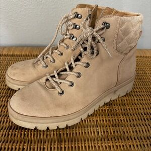 Caslon Beige Lace-Up Combat Boots – Women’s 7 (Side Zip + Quilted Collar)